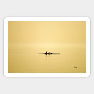 rowing at dusk Sticker